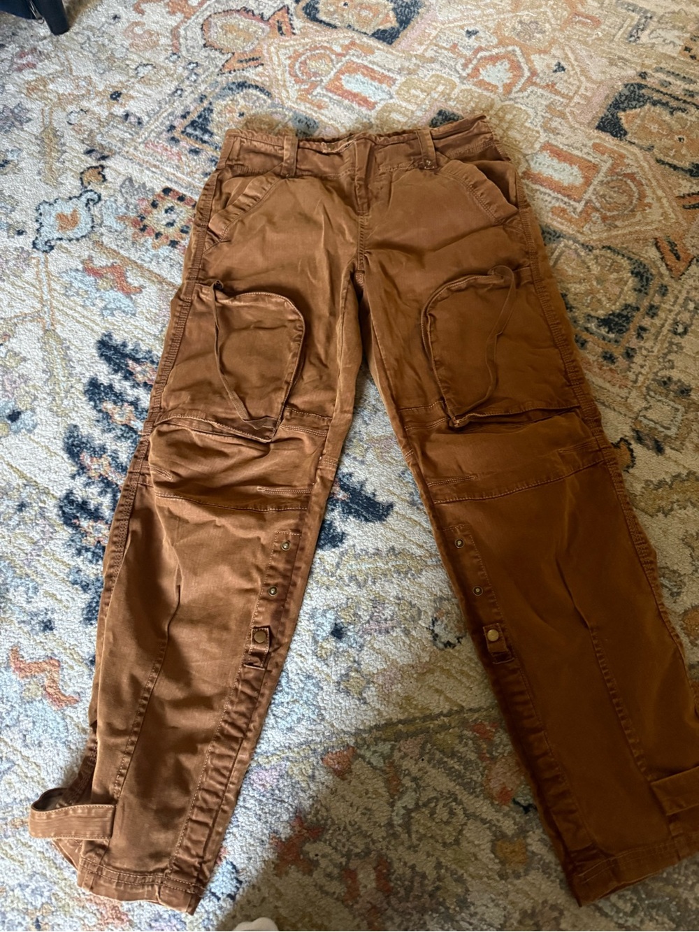 Free People Straight Leg Utility Pants in Rust Brown